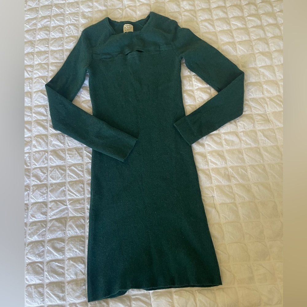 Ronny Kobo Collection Green Sheath Dress with Cowl Neck